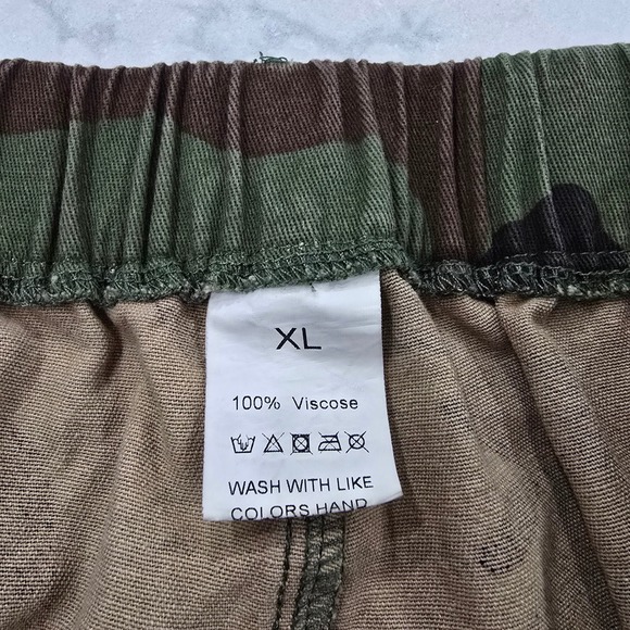 Woodland Camo Cargo Pant XL Viscose Elastic Waist Streetwear Camouflage Trousers - Picture 5 of 5